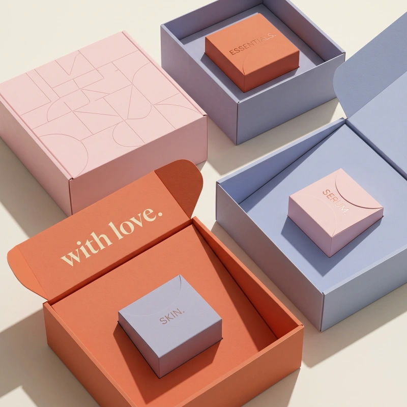 Custom paper boxes including mailer boxes, rigid boxes, folding cartons, and corrugated boxes